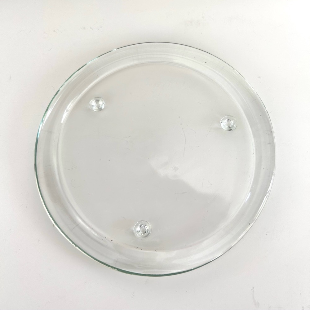 Beveled Footed Round Clear Glass 6" Plate for a 3 Wick Candle or Plant